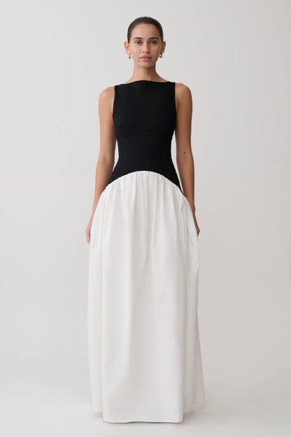 Acacia Contrast Sleeveless Maxi Dress Black White