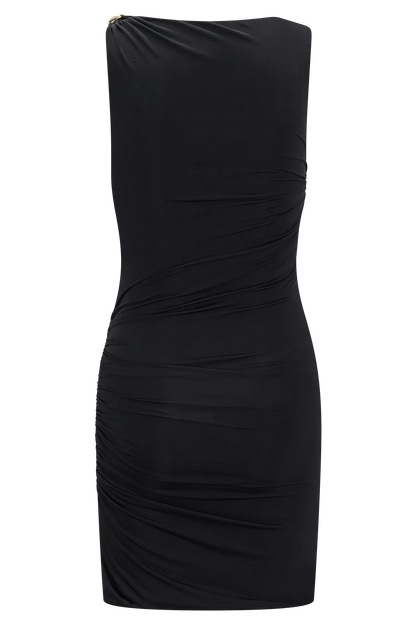Amia Slinky Sleeveless Mini Dress With Hardware Black