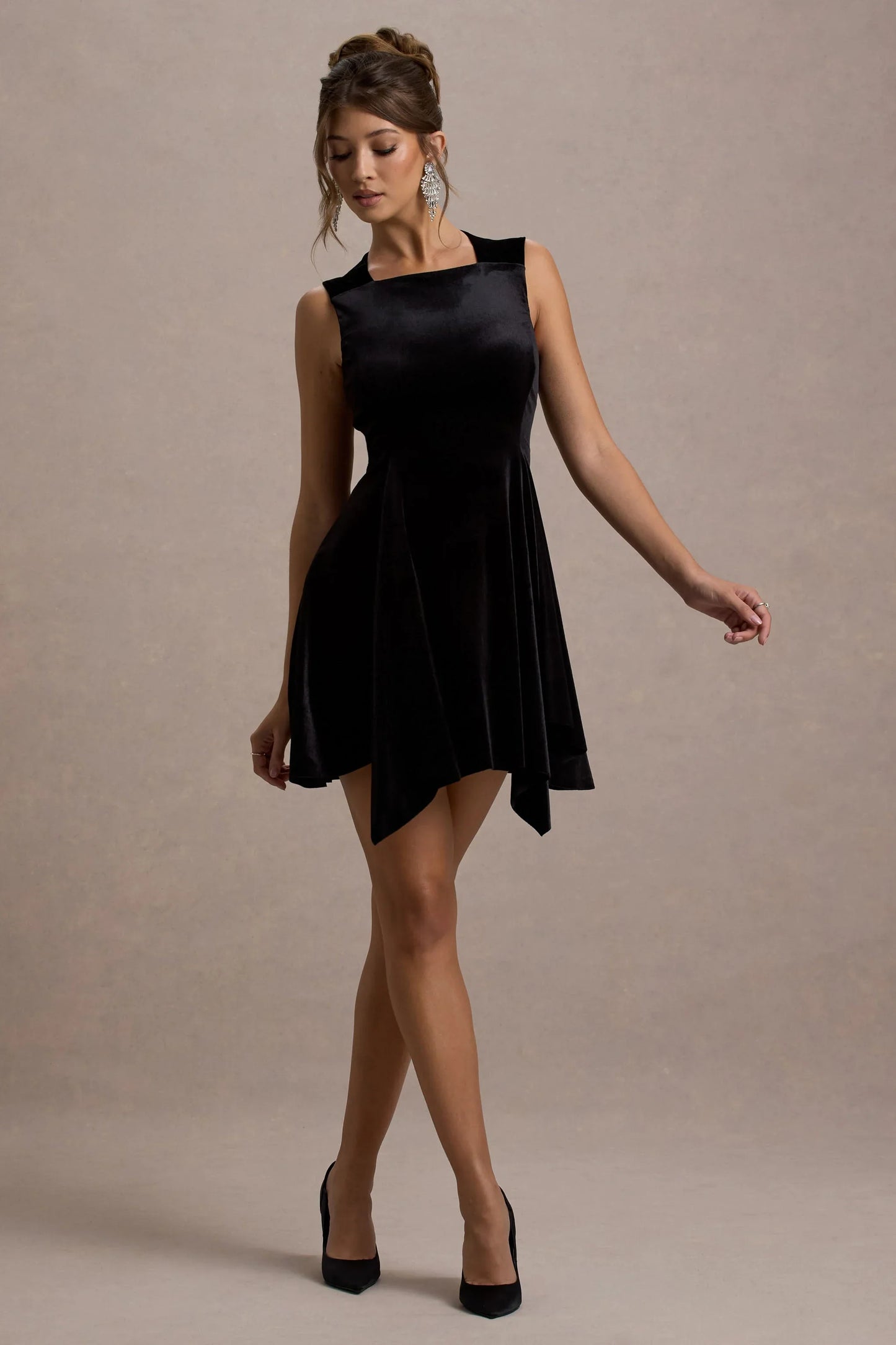 Baker Black Velvet Draped Hem Mini Dress