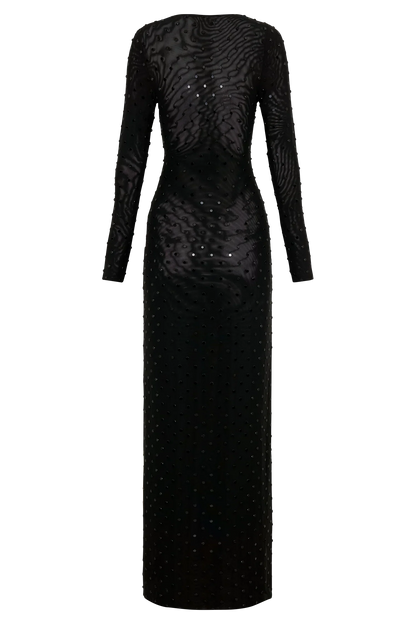 Acadia Diamante Long Sleeve Maxi Dress Black