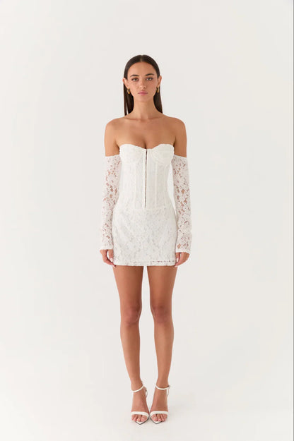 Already Know Lace Long Sleeve Mini Dress - White