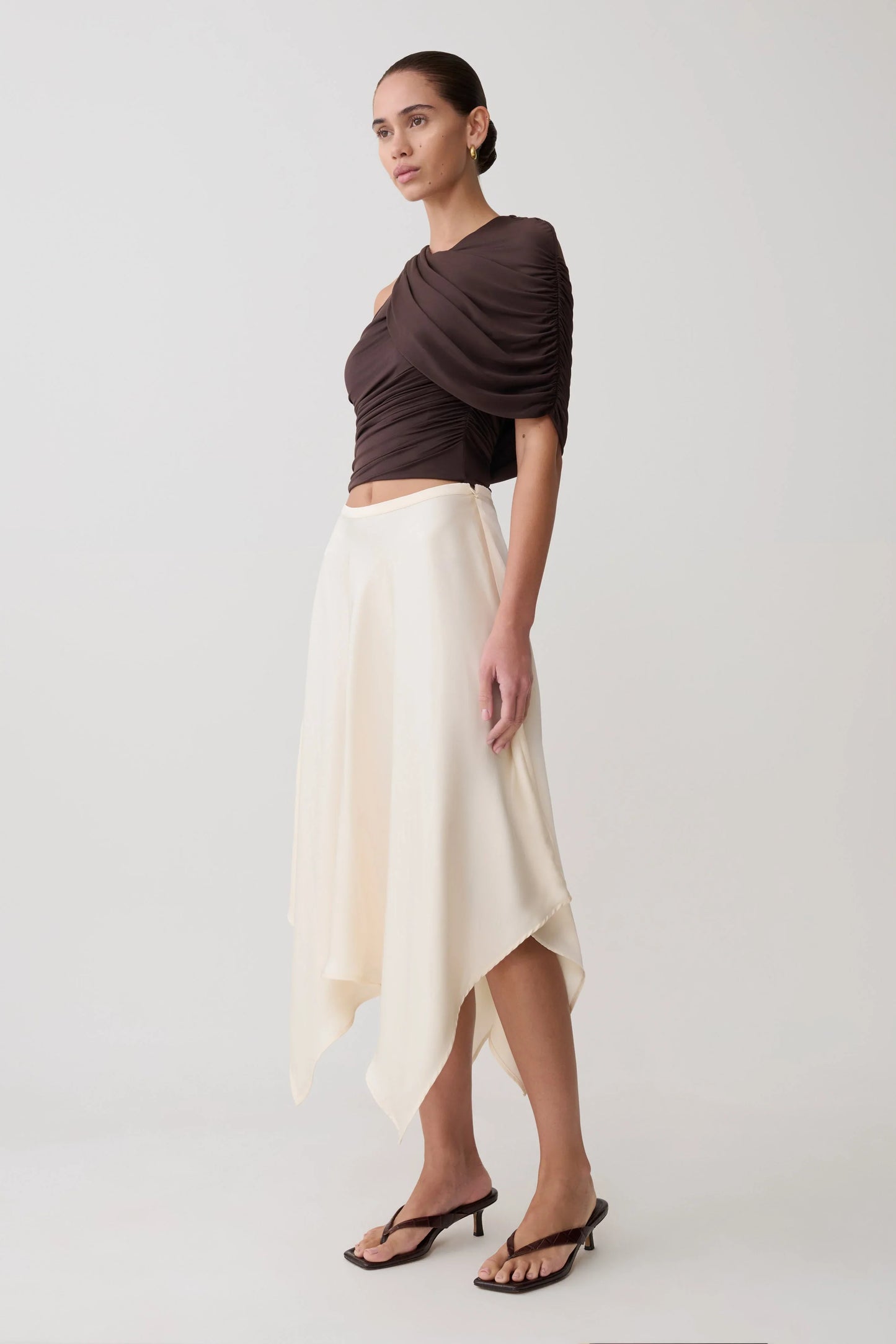 Adrienne One Shoulder Slinky Top Chocolate