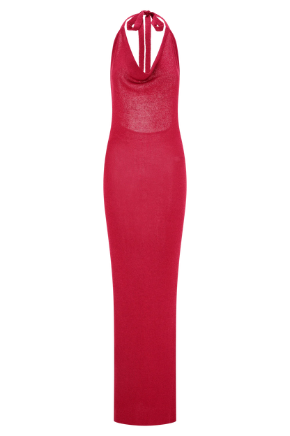 Ayella Cowl Knit Maxi Dress Raspberry