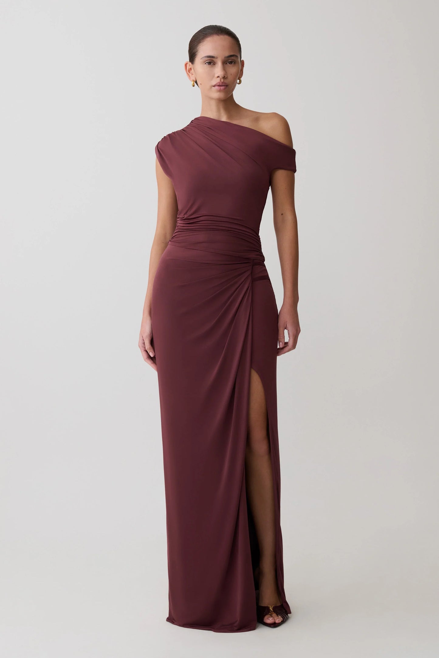 Alyn Off Shoulder Draped Maxi Dress Dark Plum