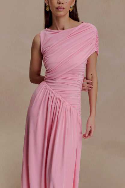 Ayeshya Slinky Asymmetric Maxi Dress Candy Pink