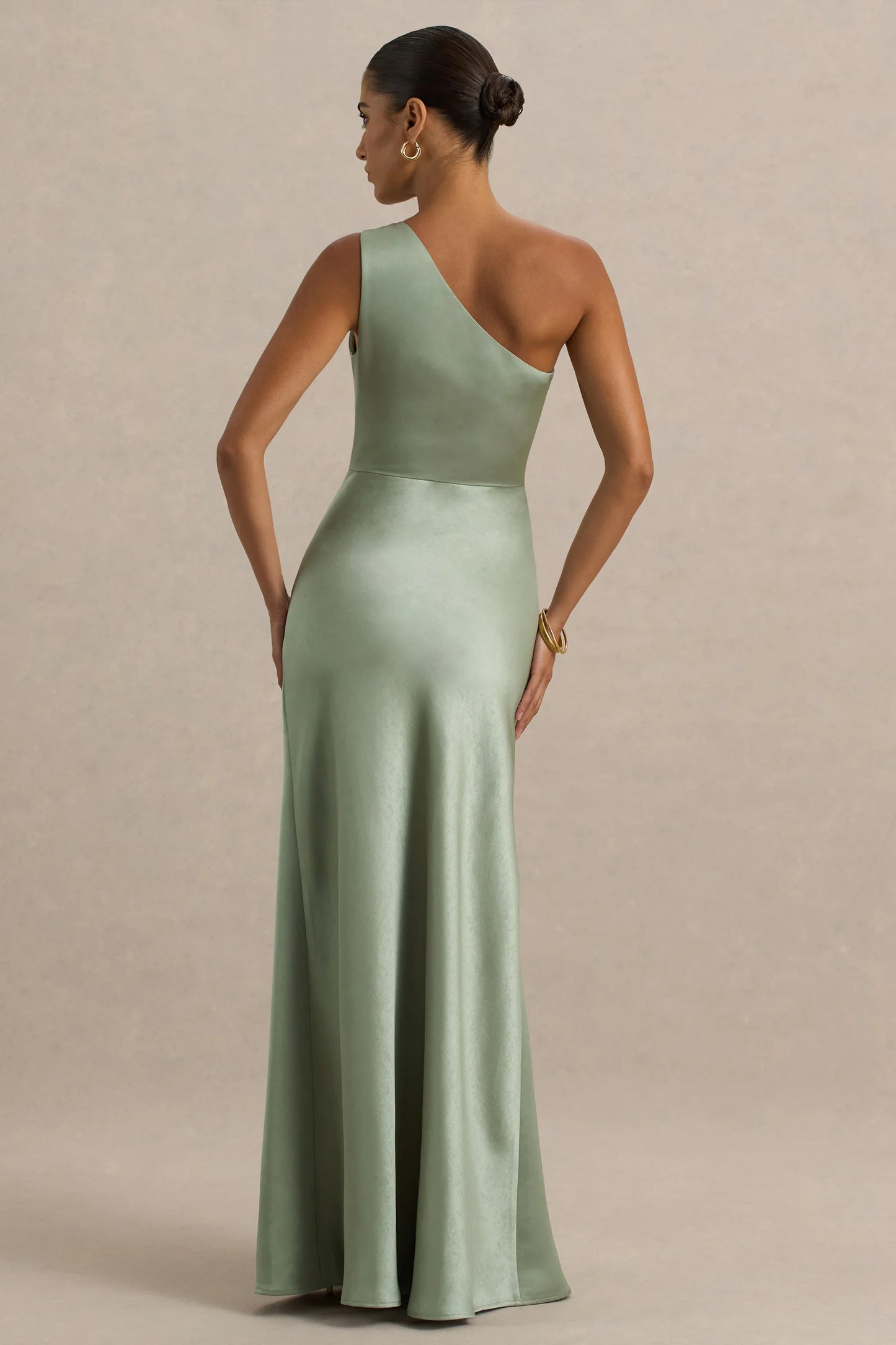 Beth Sage Asymmetric Neckline High Split Maxi Dress
