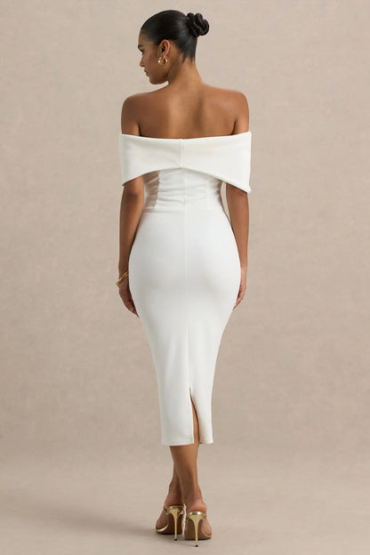 Bayshore White Bow Bardot Midi Dress