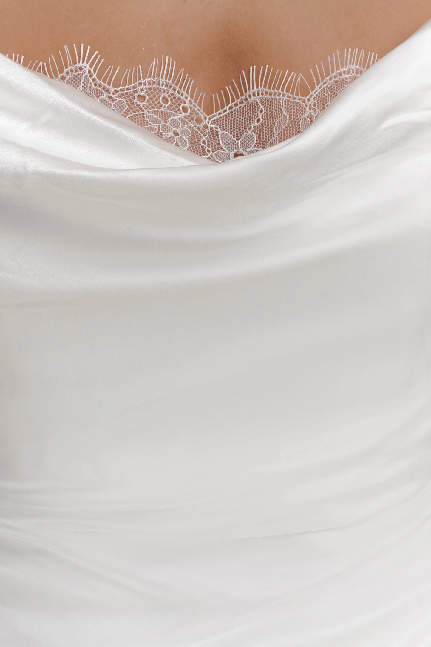 Ashley Cowl Neck Lace And Satin Maxi Dress Ivory