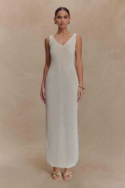 Ari Tape Yarn Knit Maxi Dress White