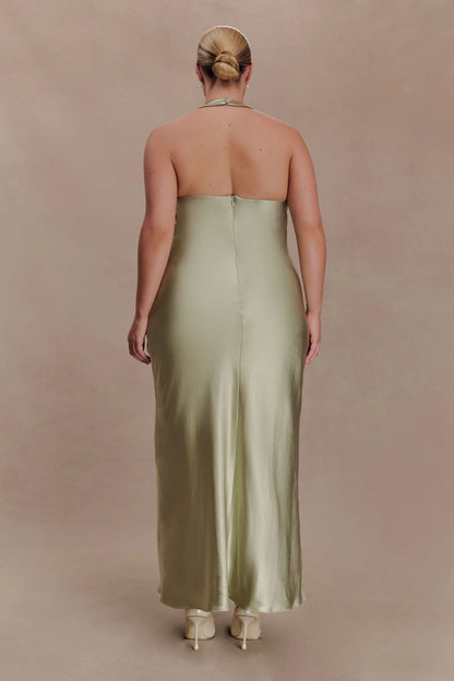 Alice Satin Halter Maxi Dress Sage
