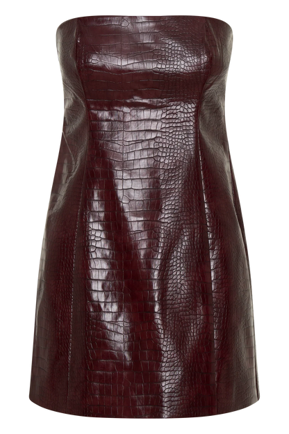Anouk Faux Leather Strapless Mini Dress Merlot