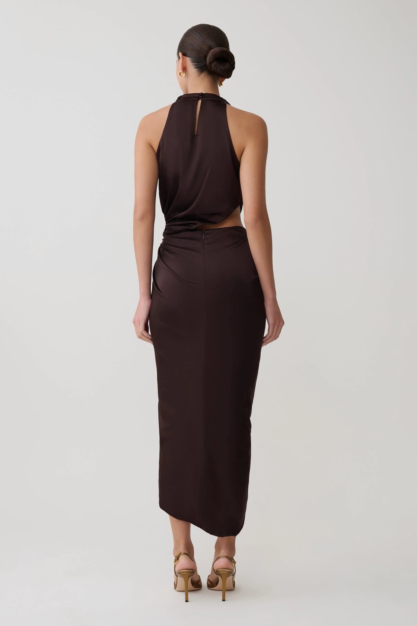 Aveline Draped Halter Midi Dress Dark Chocolate