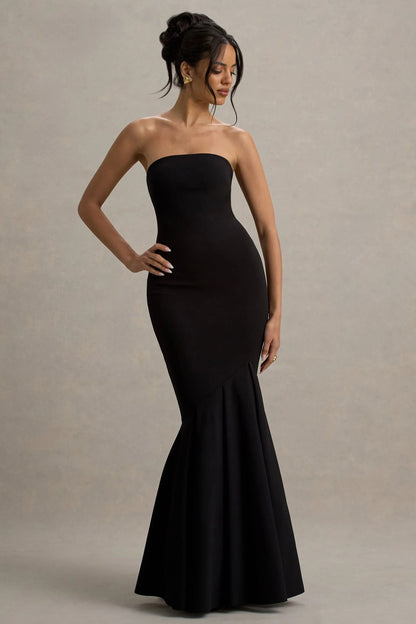 Angela Black Bandeau Fishtail Maxi Dress