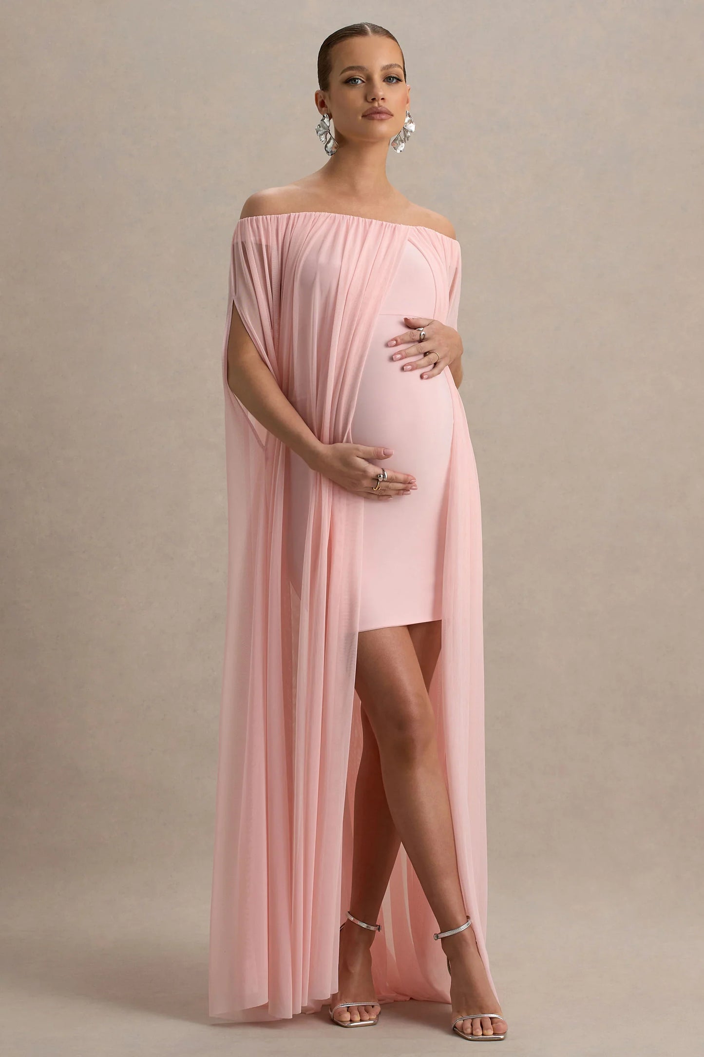 Atmosphere Pink Bandeau Maternity Mini Dress With Mesh Overlay