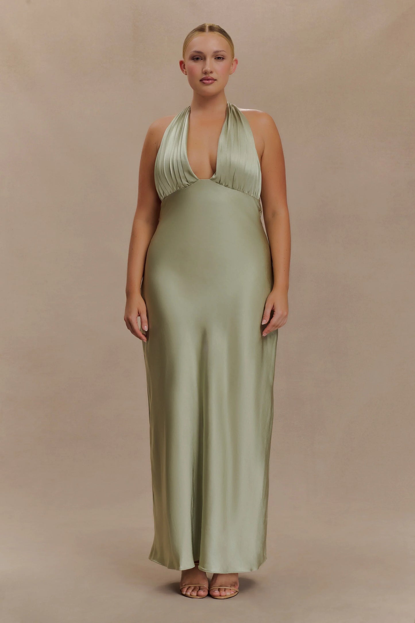 Alice Satin Halter Maxi Dress Sage