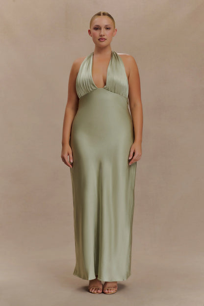 Alice Satin Halter Maxi Dress Sage