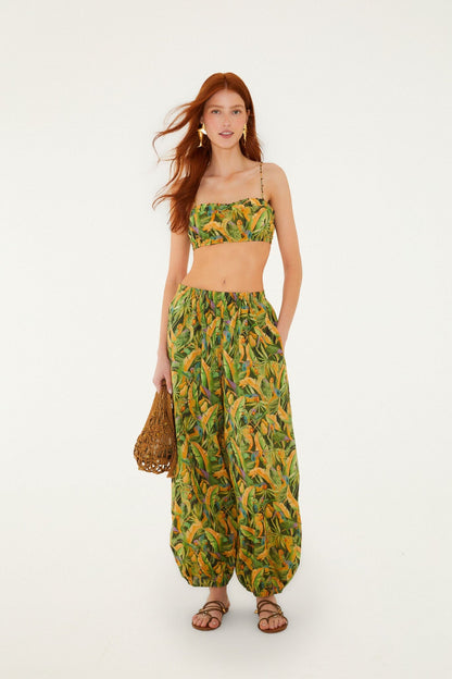 Green Forest Parrots Pockets Balloon Pants