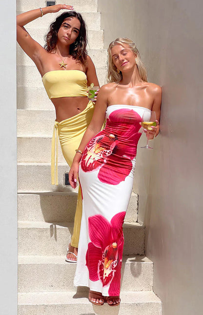 Arizona White Orchid Print Maxi Dress