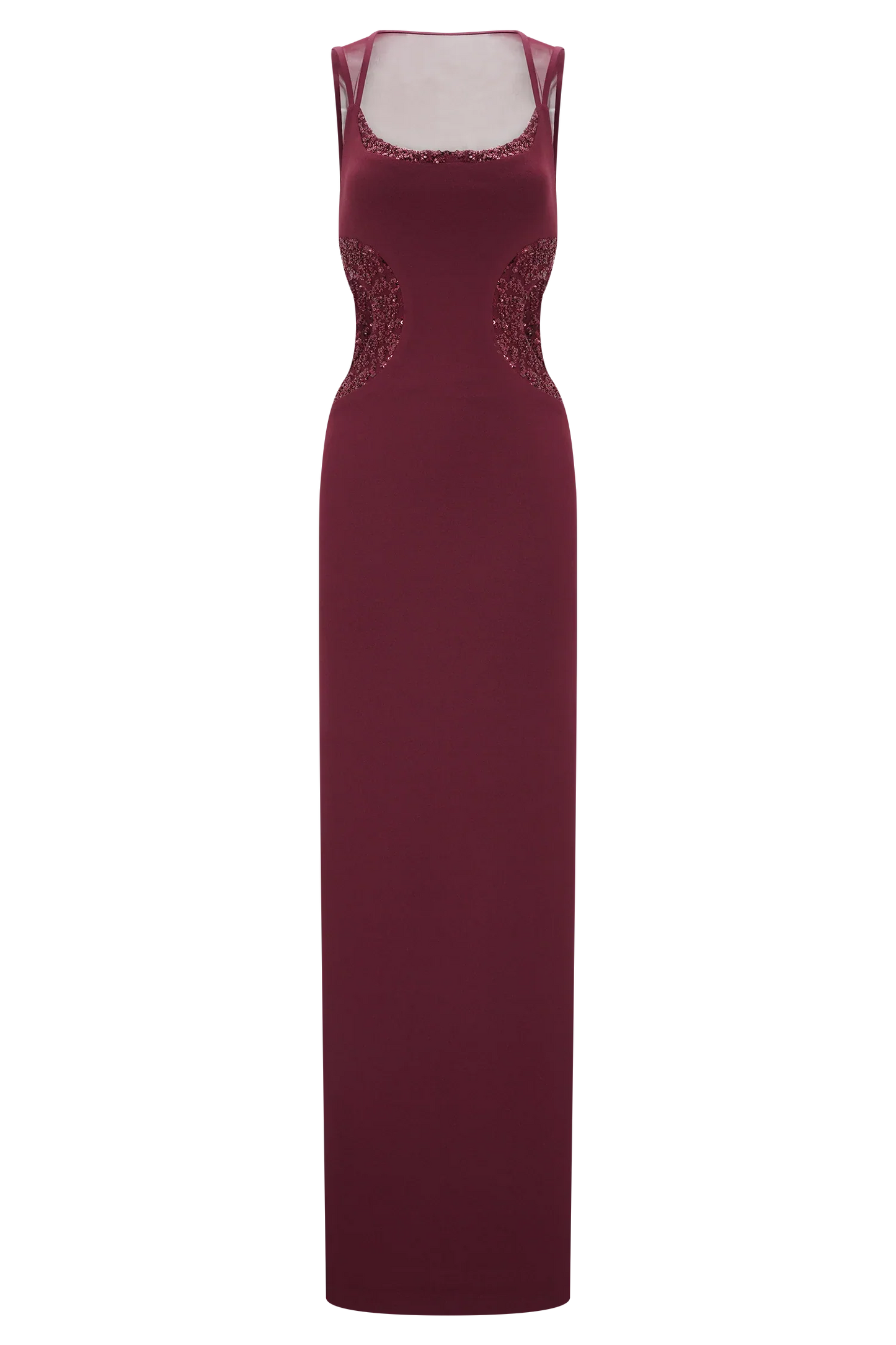 Angelique Beaded Crepe Maxi Dress Wine