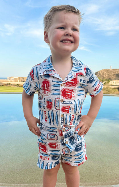 Lil Button Up Shirt ~ Sardine Border