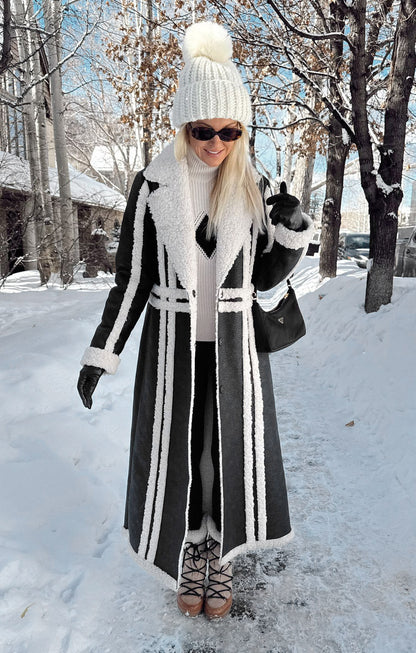 Swiss Alps Coat ~ Black Faux Leather with Sherpa
