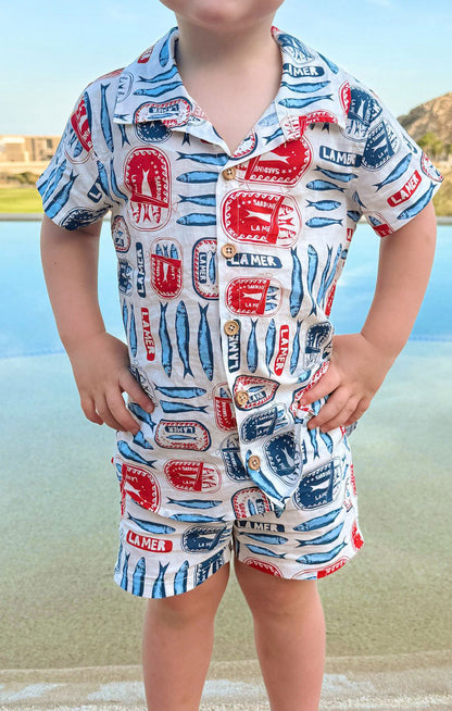 Lil Button Up Shirt ~ Sardine Border