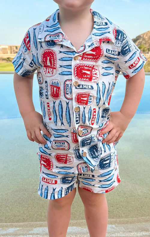 Lil Button Up Shirt ~ Sardine Border